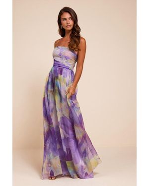 Lulus Galilea Multi Floral Strapless Maxi Dress - Purple