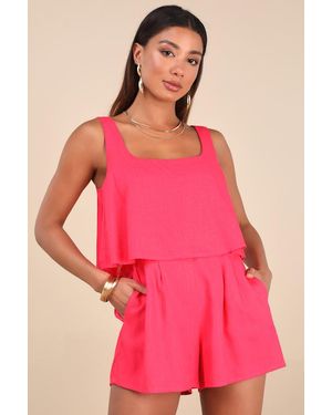 Lulus Effortless Escape Linen Sleeveless Flounce Romper - Pink