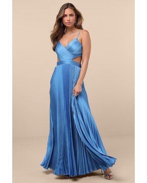 Lulus Got The Glam Pleated Cutout Maxi Dress - Blue