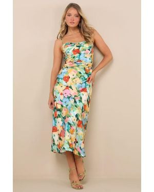 Lost + Wander Fantasia Floral Lace-Up Midi Slip Dress - Blue