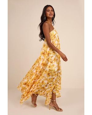 Lulus Dezzi Multi Floral Halter Shift Maxi Dress - Orange
