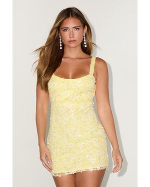 Lulus Dazzling Forever Sequin Beaded Bodycon Mini Dress - Yellow