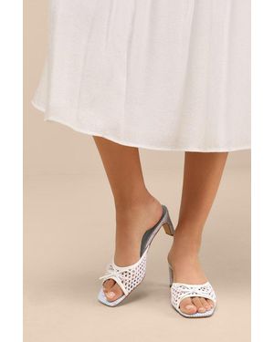 Lulus Winola Gingham High Heel Slide Sandals - Natural