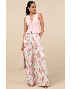 Lulus Zerina Floral Print Wide-Leg Trousers - Natural