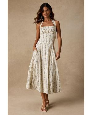 Lulus Serenity Floral Halter Midi Dress - Natural