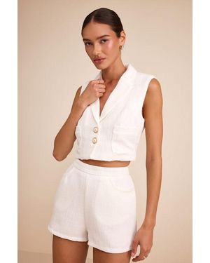 Lulus Perfect Company Tweed Sleeveless Cropped Blazer - Brown