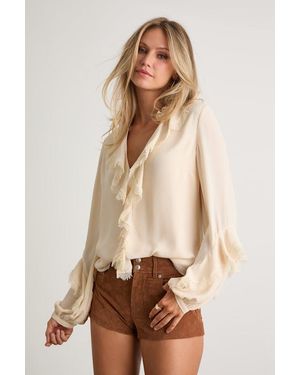 Lulus Jess Cream Ruffled Lace Long Sleeve Top - Natural