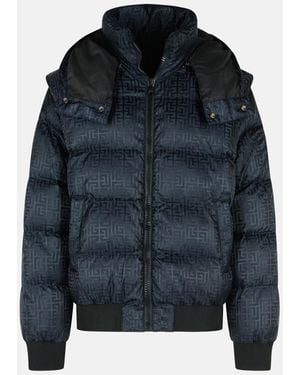 Balmain Short Nylon Jacquard Down Jacket With Monogram - Blue