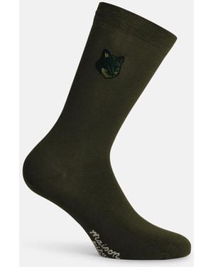Maison Kitsuné Calzini Di Cotone Verde "Bold Fox" - Nero