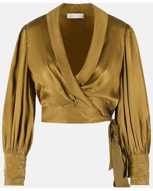 Zimmermann 'Crop Wrap' Silk Blouse - Yellow
