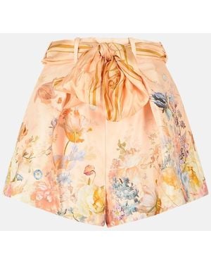 Zimmermann 'Viliant' Peach Silk Shorts - White