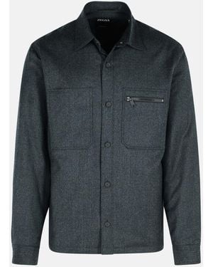 ZEGNA Gray Wool Overshirts - Blue