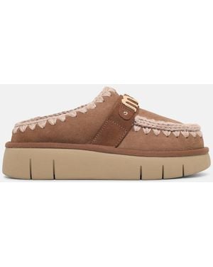 Mou 'Bounce Clog' Suede Slippers - Brown