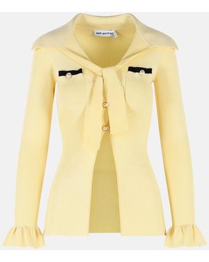 Self-Portrait Viscose Knit Top With Lacing - Yellow