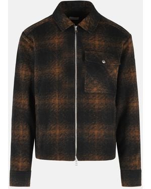 Moncler And Check Wool Blend Jersey Zip Shirt - Black