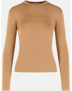 Max Mara 'Manto' Wool Yarn Sweater With Embossed Logo - White