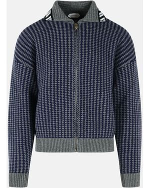 Versace And Knit Zip Cardigan - Blue