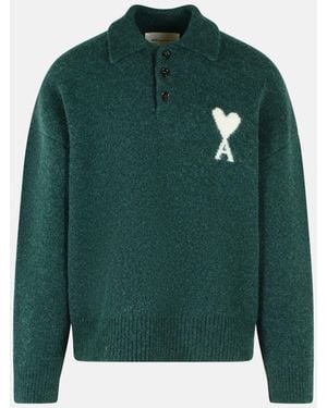 Ami Paris 'Ami De Cœur' Alpaca Polo Shirt - Green