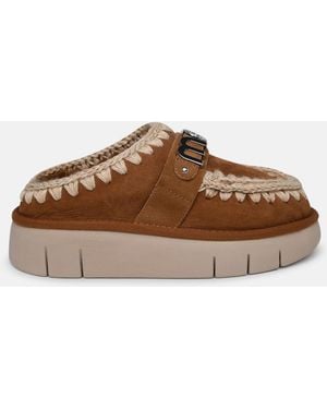 Mou Bounce Camel Sheepskin Slippers - Brown