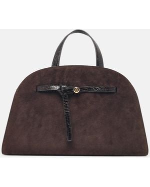 Tory Burch 'Romy' Suede Top Case - Brown