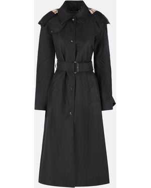 Burberry Long Car Coat With Nylon Hood - Black