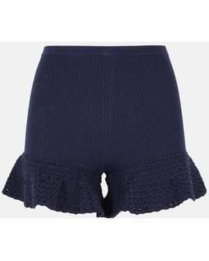 Self-Portrait Viscose Blend Shorts - Blue