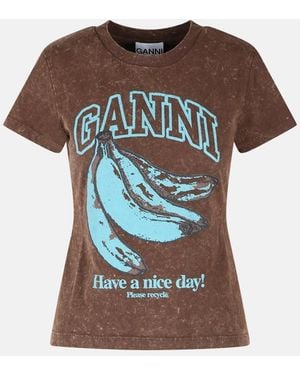 Ganni Cotton T-Shirt - Brown