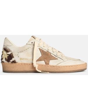 Golden Goose 'Ball Star' Suede And Pony Leather Sneakers - Natural