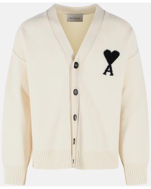 Ami Paris Virgin Wool Cardigan - Natural