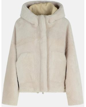 Blancha Milky Sheepskin Bomber Jacket - White