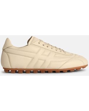 Hogan H693' Yogurt-Colored Smooth Leather Sneakers - Natural