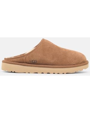 UGG 'Classic Slip-On' Chestnut Suede Slippers - White
