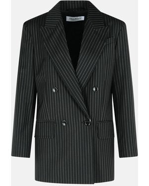 Max Mara 'Mattia' Pinstriped Virgin Wool Blazer - Black