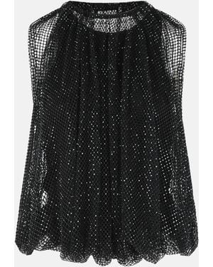 Sportmax 'Nodo' Mesh Top With Crystals - Black