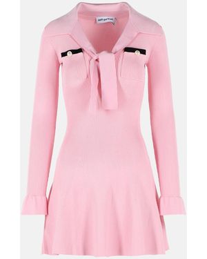 Self-Portrait Viscose Knit Mini Dress With Laces - Pink