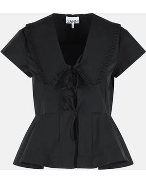 Ganni Cotton Poplin Blouse - Black