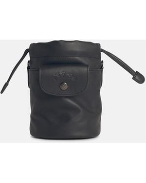 Longchamp 'Le Pliage' Leather Bucket Bag - Black