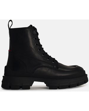 Moncler Lace-Up Leather Ankle Boots - Black