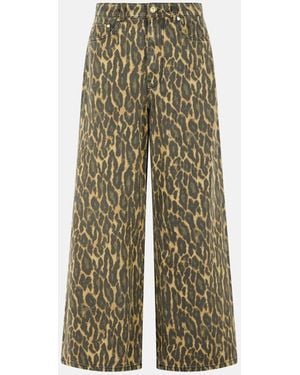 Ganni Leopard Cotton Jeans - Green