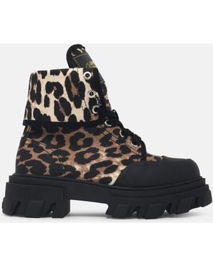 Ganni Leopard Print Fabric Boots - Black
