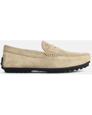 Tod's 'city Gommino' Suede Loafers - White