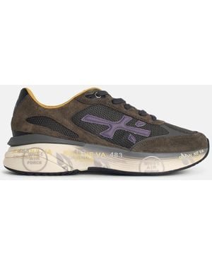Premiata 'moerun 7771' Sneakers In Brown And Army Suede Blend - Green