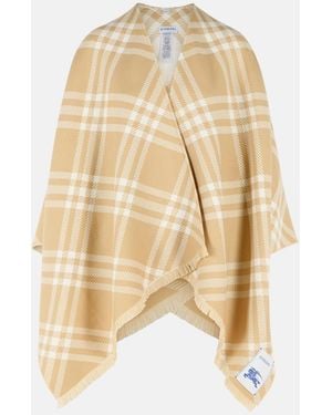 Burberry 'Check Tribar' Wool And Silk Cape - White