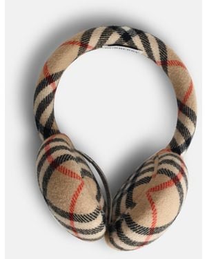 Burberry 'check' Earmuffs In Wool And Sand Cashmere - White