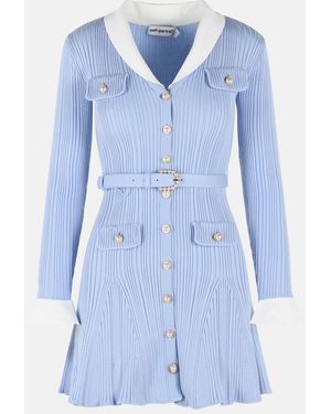 Self-Portrait Ribbed Mini Dress - Blue