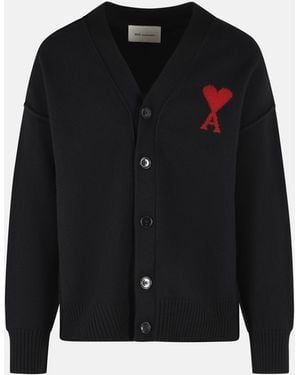 Ami Paris Virgin Wool Cardigan - Black