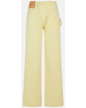 JW Anderson Workwear' Cotton Pants With Twisted Leg - Yellow