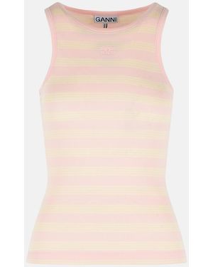 Ganni Stretch Cotton Tank Top - Natural