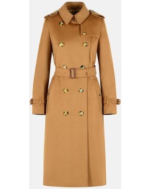Burberry Long 'Kensington' Camel Cashmere Trench Coat - Natural