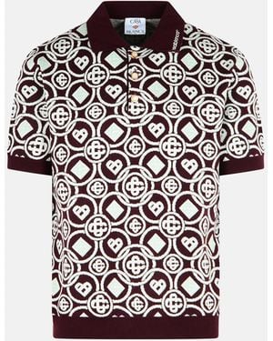 CASABLANCA 'monogram' Burgundy Cotton Polo Shirt - Red